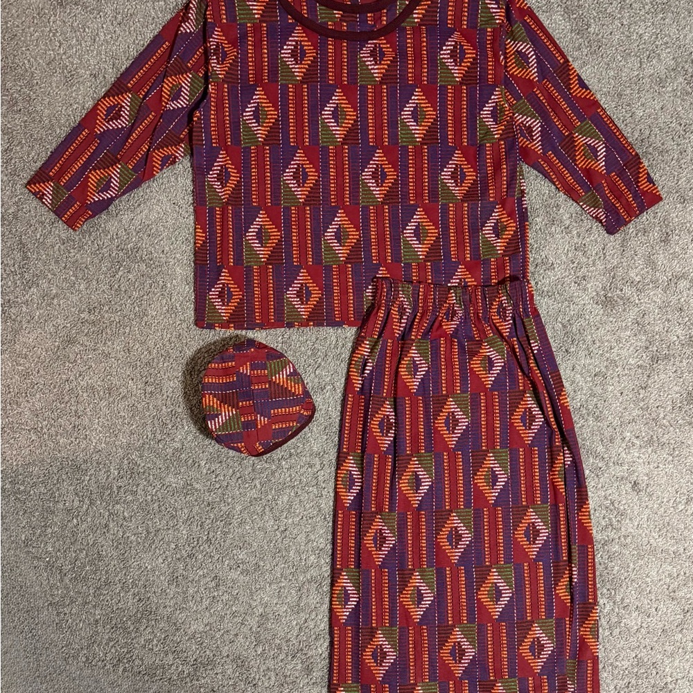 Vintage 90s CALIFORNIA GOLD RUSH Dashiki Set Women’s 14 Skirt Top Cap NWOT